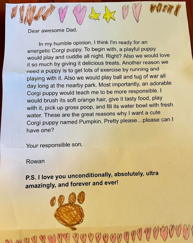 a boy's letter to his father