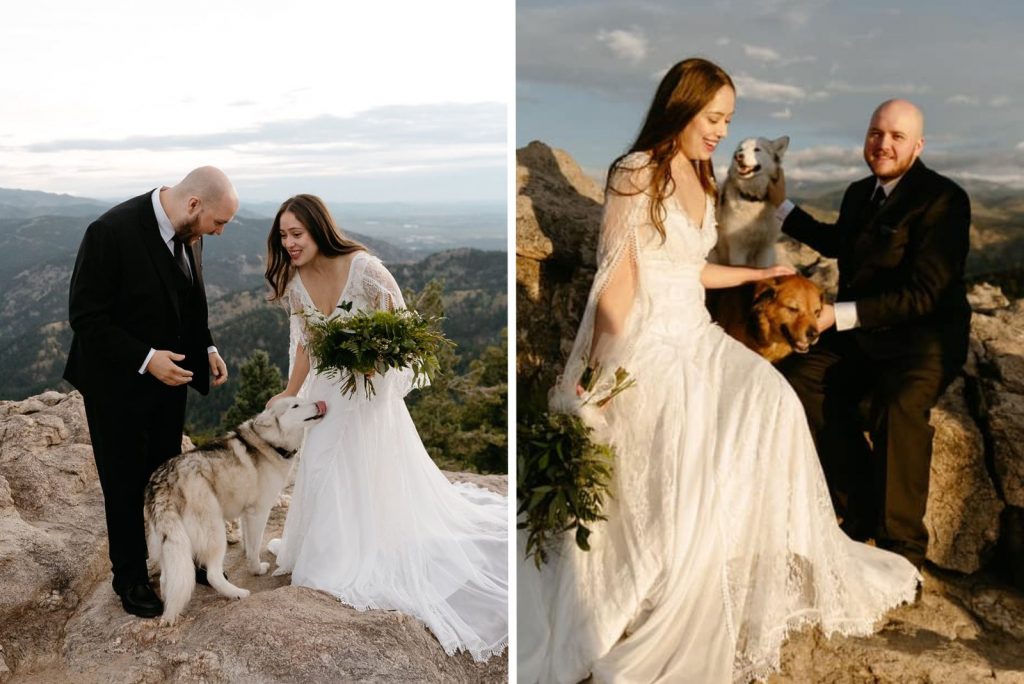 a young married couple with their dogs