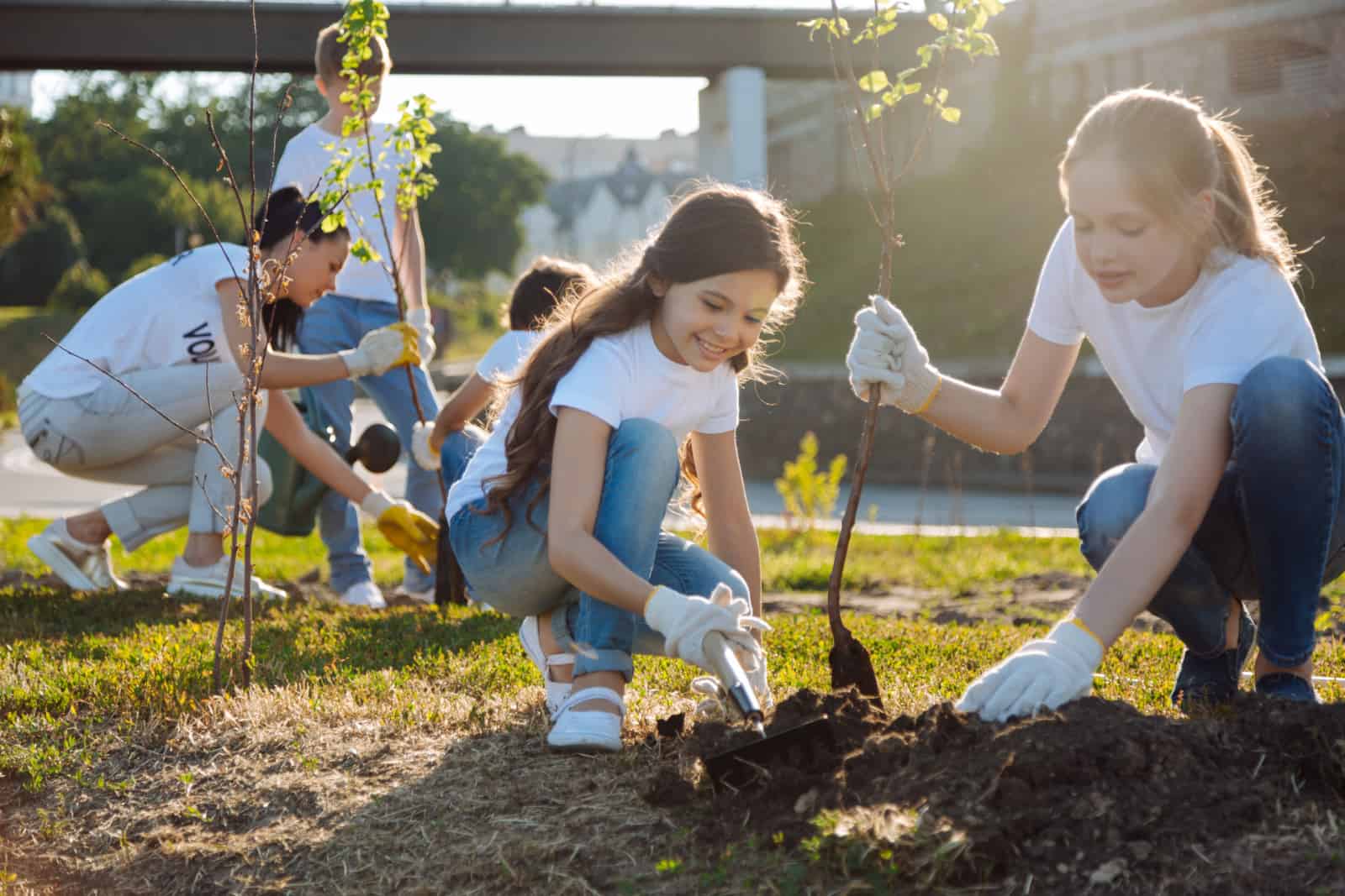 Adolescents working in volunteer group