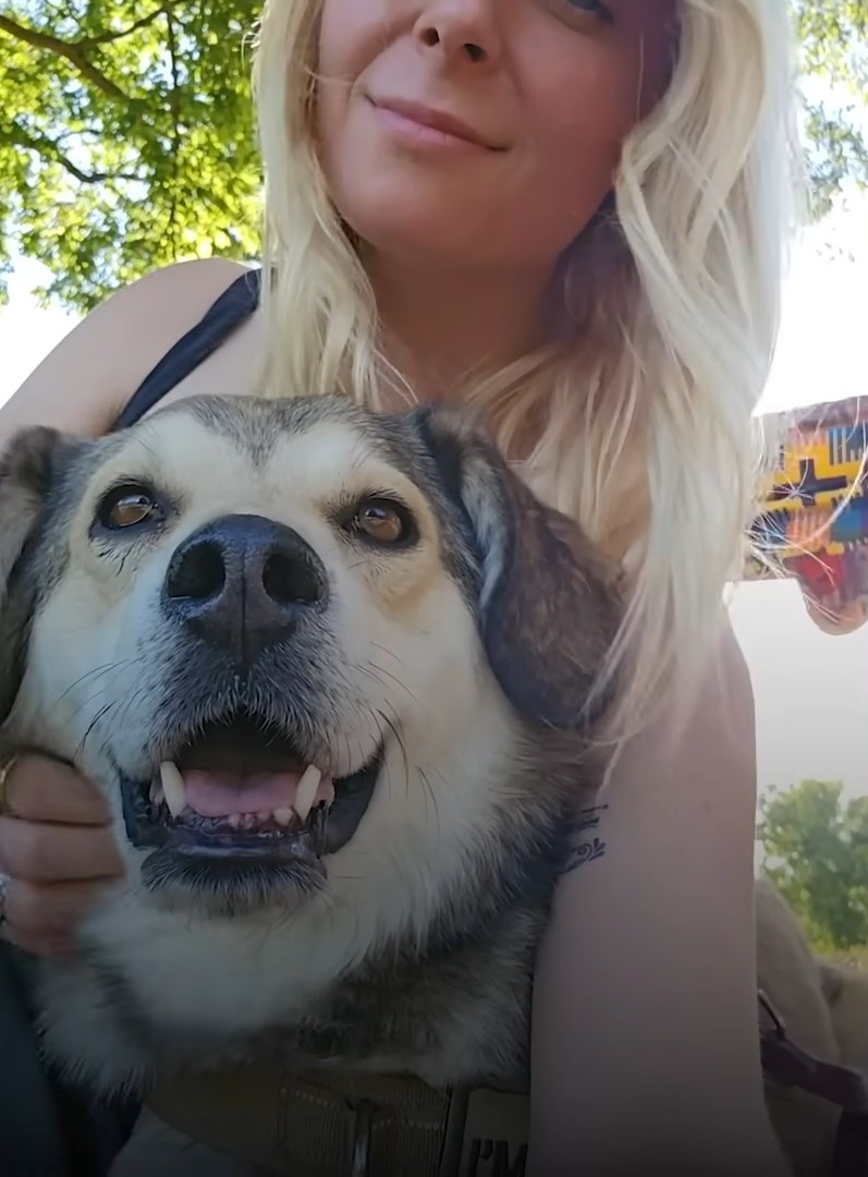 blonde girl and her dog