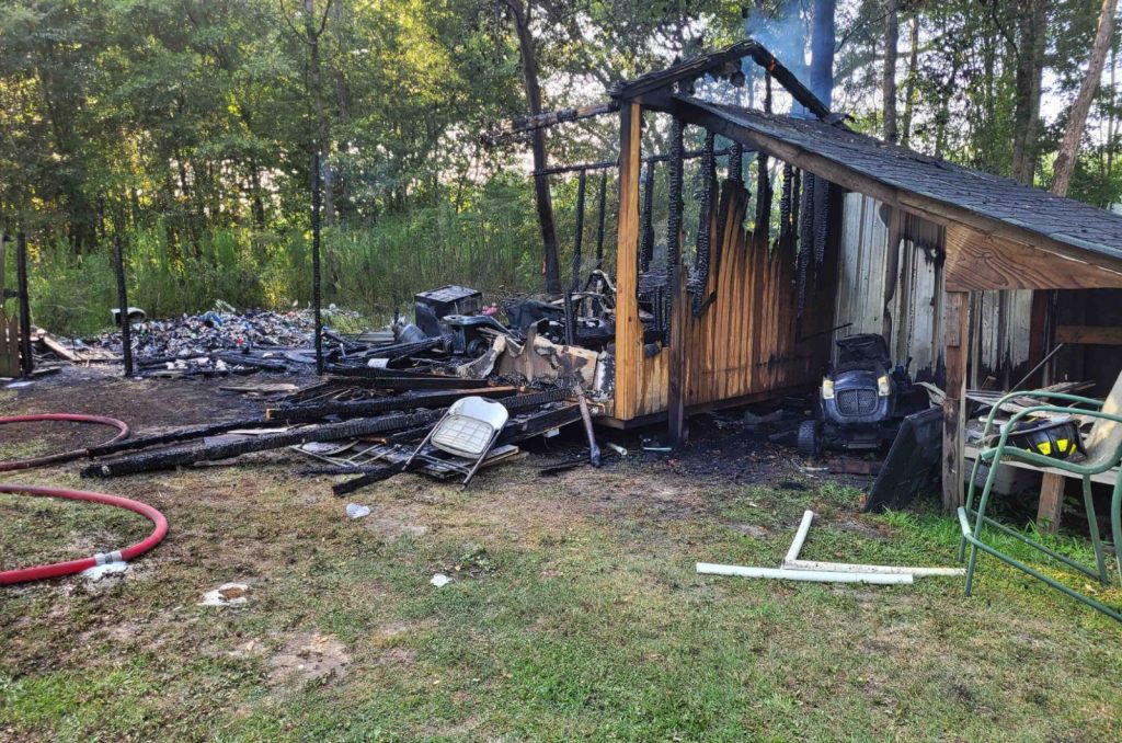 burned building in the yard