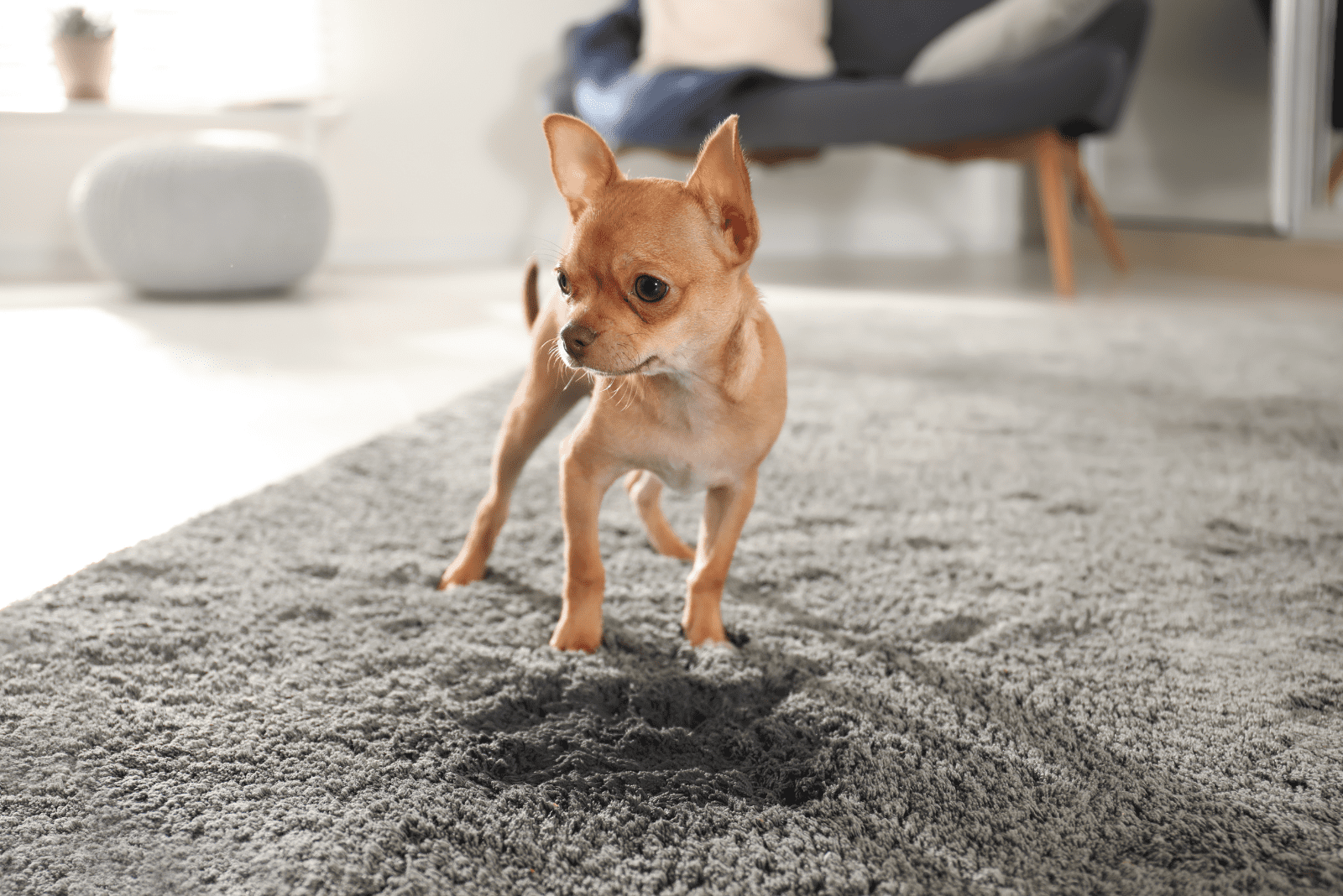 chihuahua walks around the house and looks around