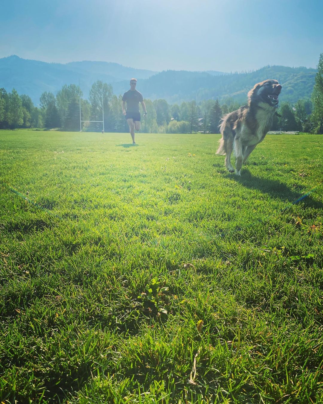 dog and guy running