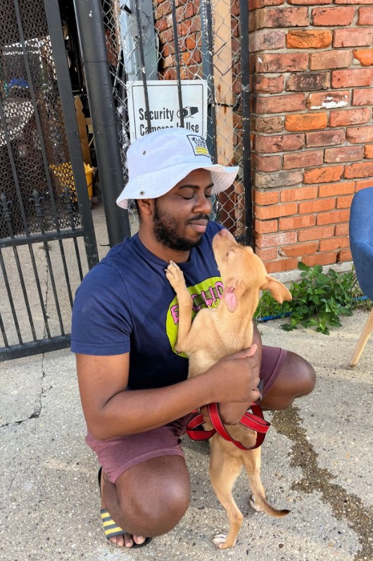 dog leaning on owner