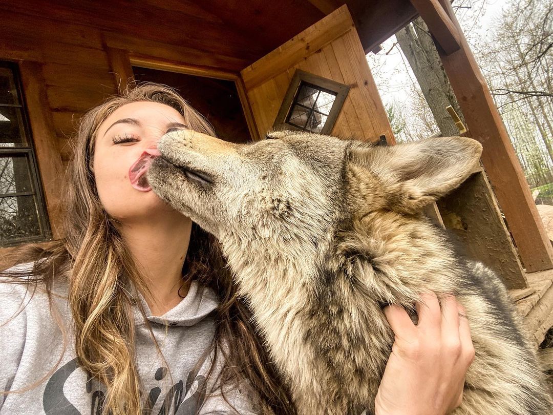 dog licking woman's face