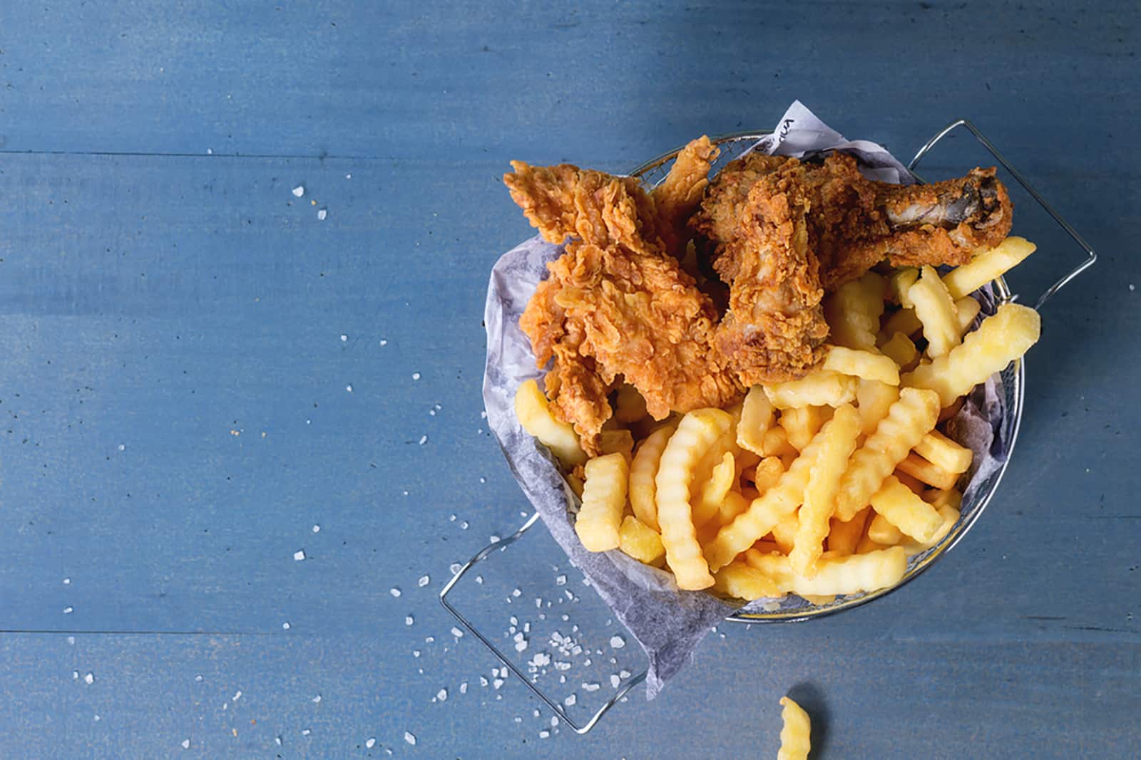 fried food in a metal basket