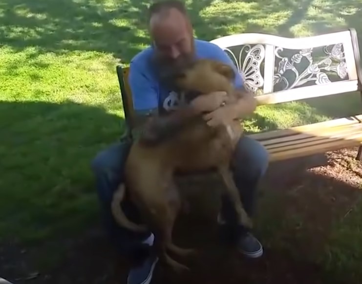 guy hugging a dog