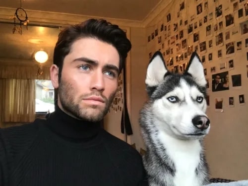 handsome dog and owner