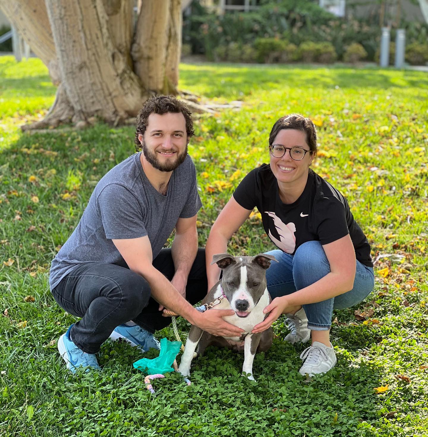 Happy couple and dog