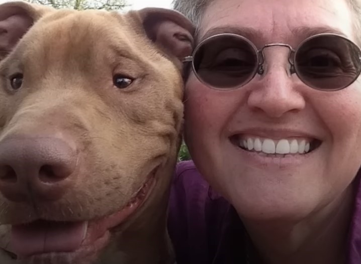 happy woman and dog