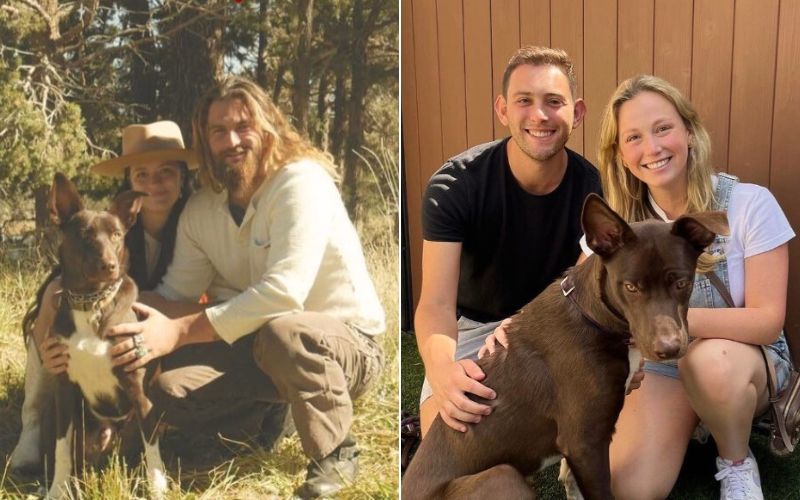 loving couple before and after with adopted dog