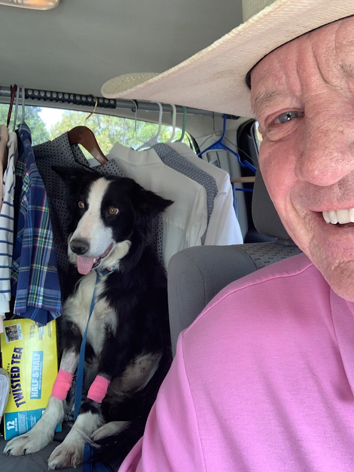 owner and his dog in wardrobe