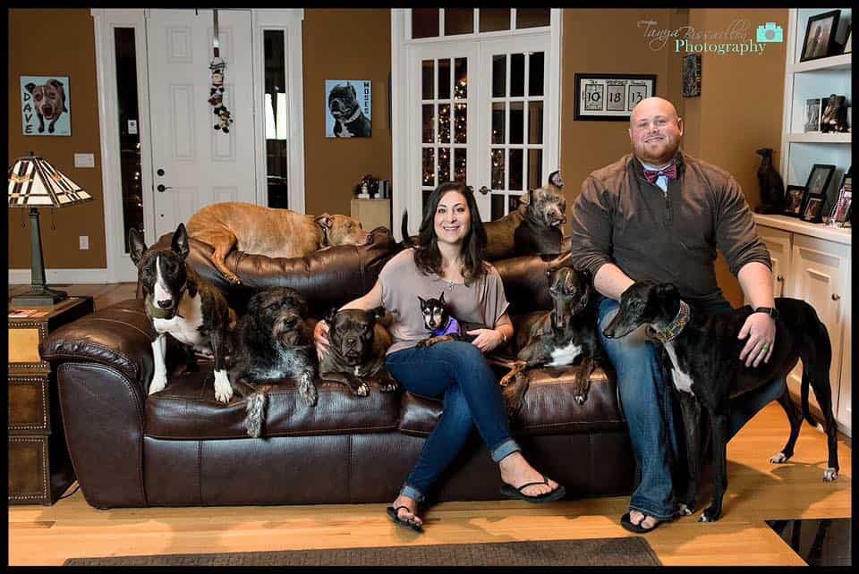 photo of Chris and Marissa with their rescue dogs
