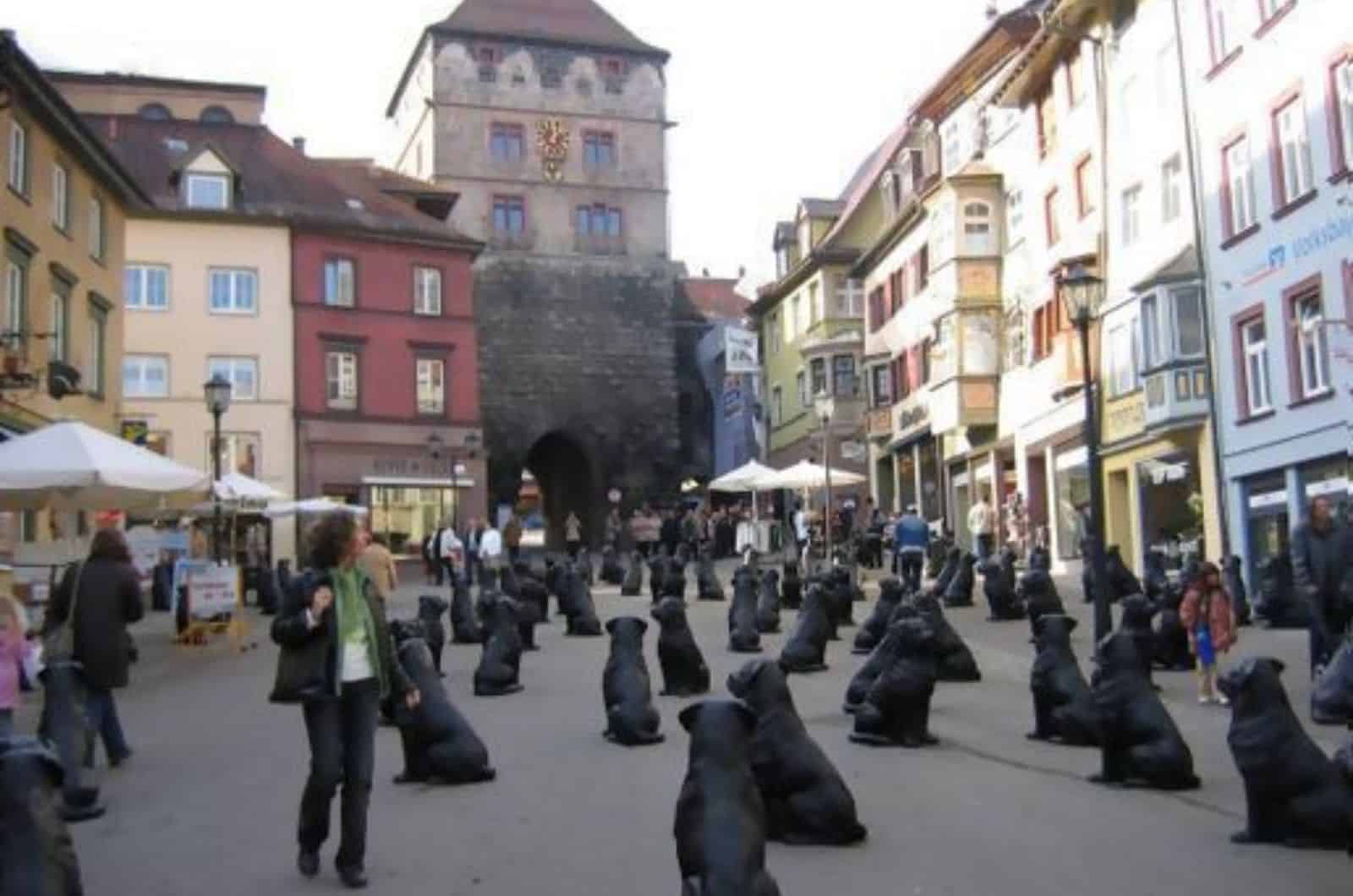 rottweiler statues in the city square