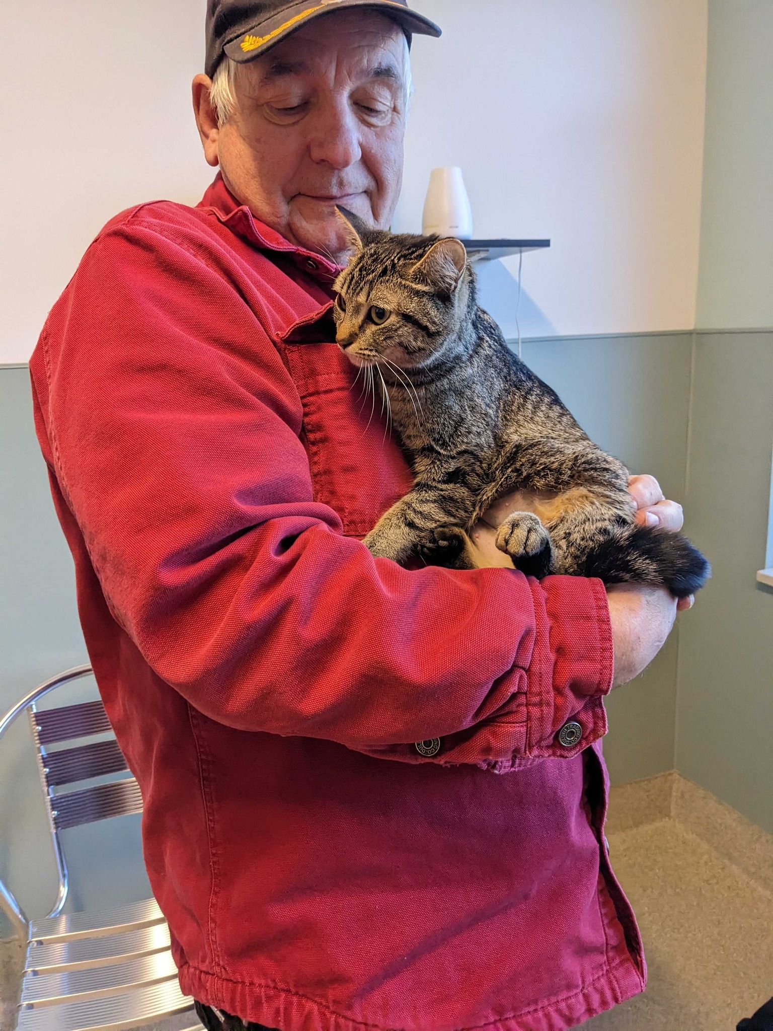 senior man holding a cat