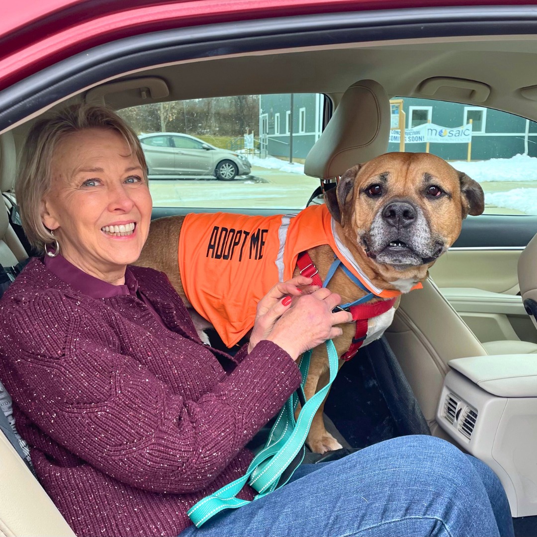 woman and adopted dog