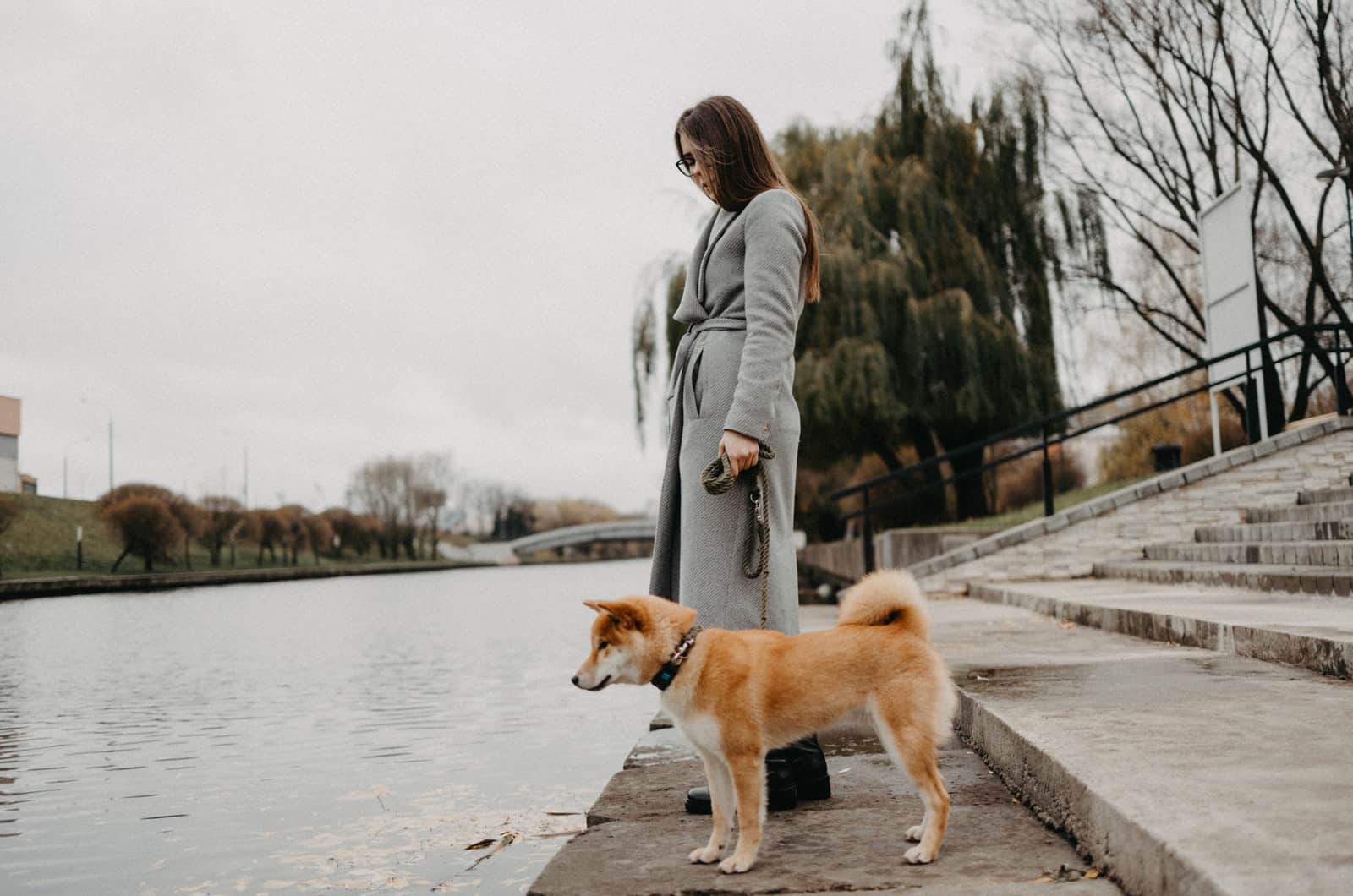 woman walking her dog