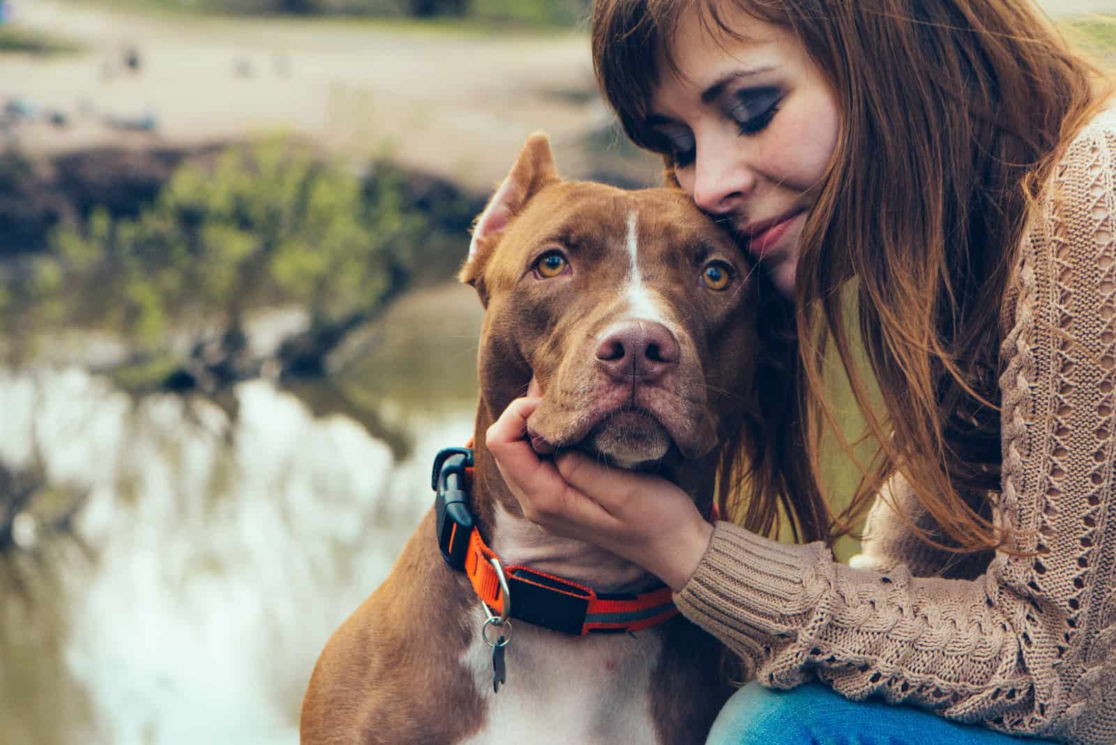 woman with her pitbull