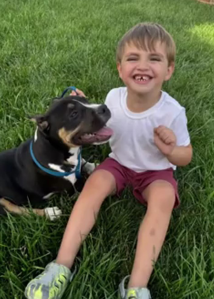 happy kid with dog