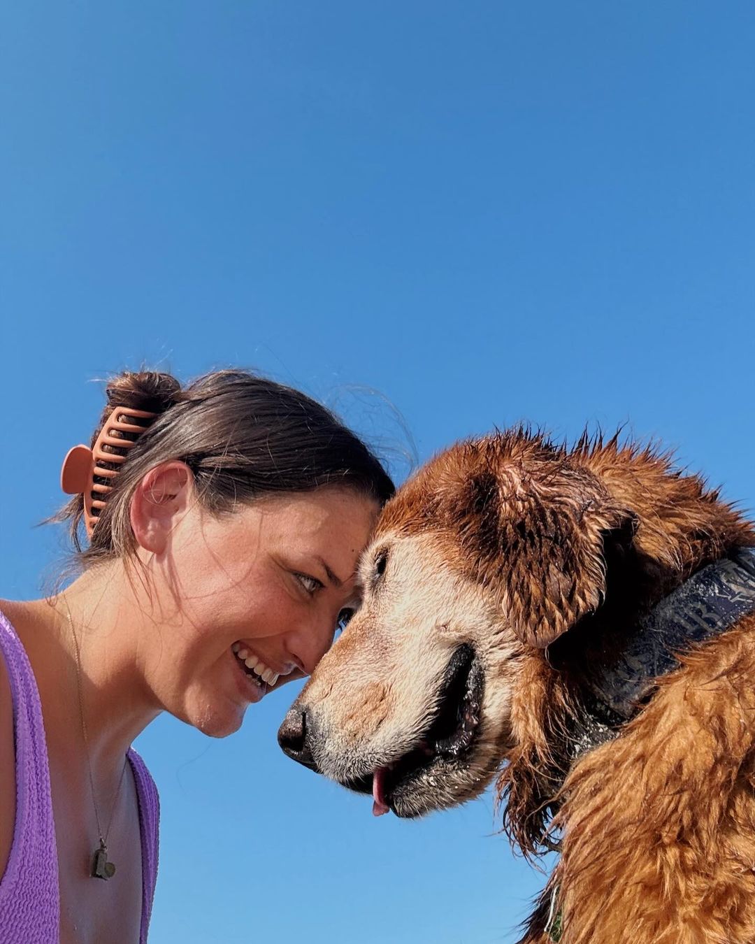 happy woman and dog