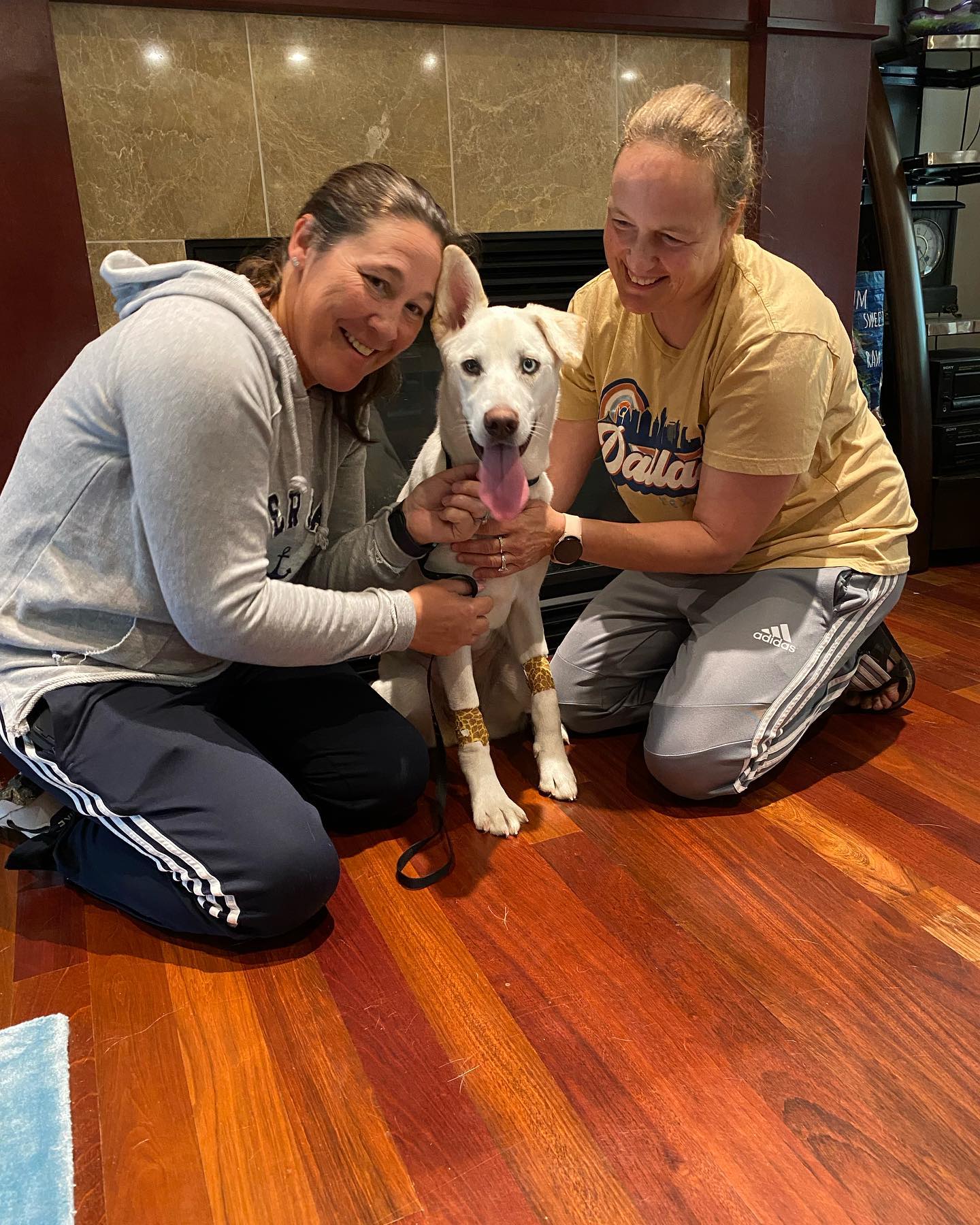 two women and a puppy