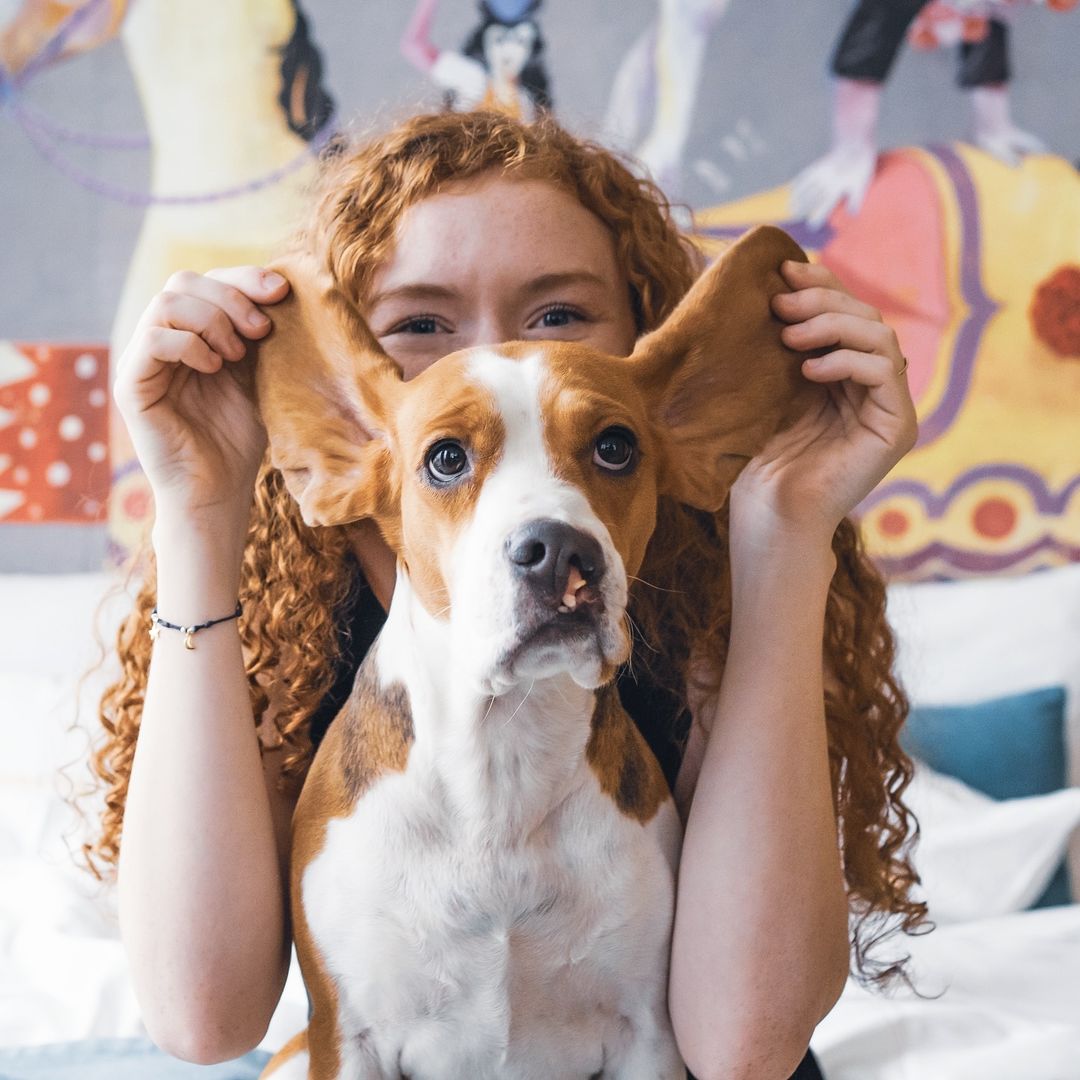 woman and dog with deformed face