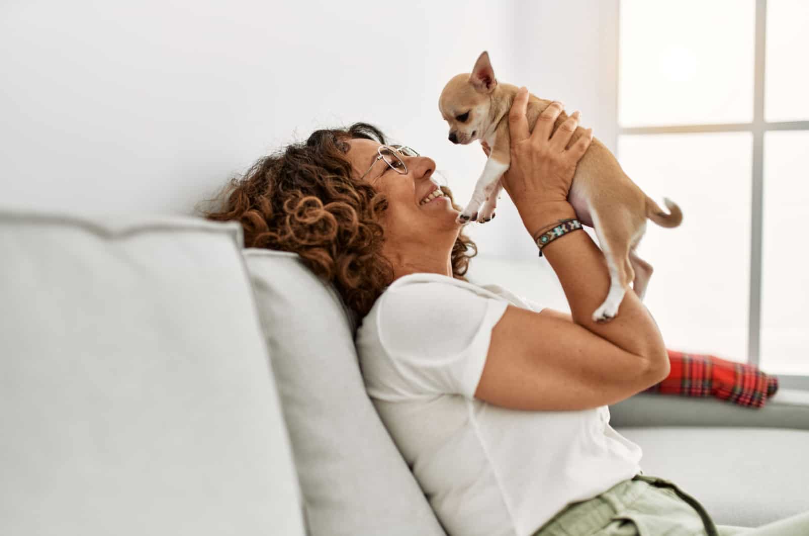 woman holding a chihuahua