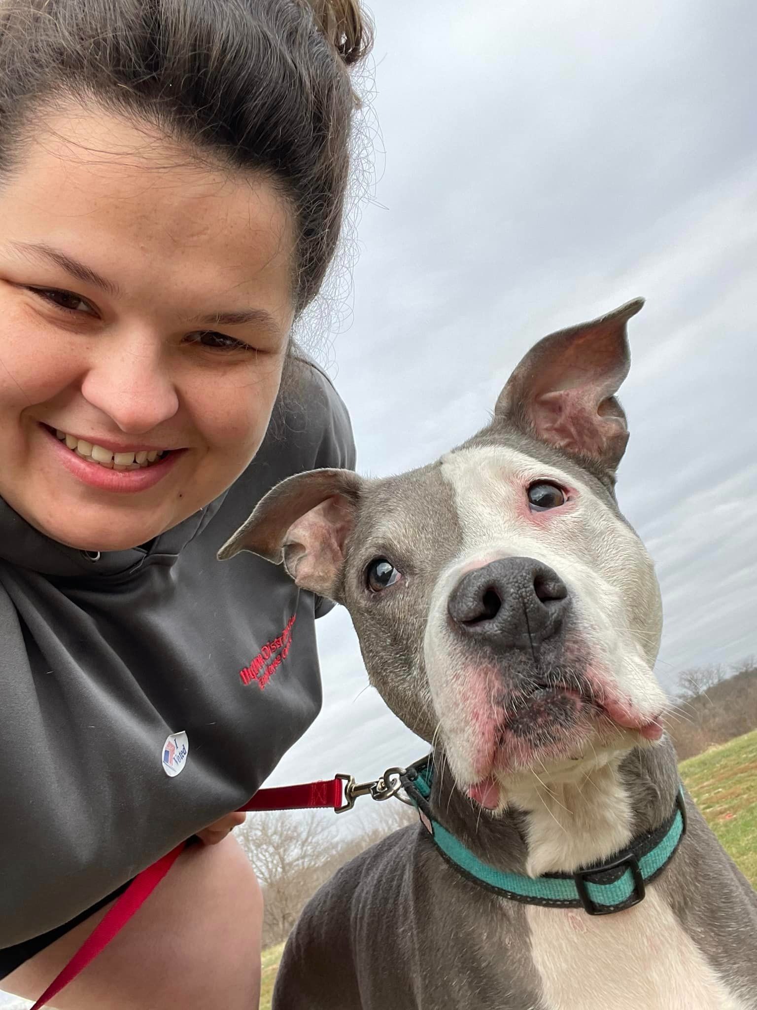 woman posing with pittie