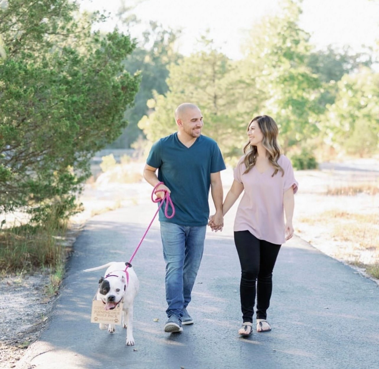 couple walking the dog