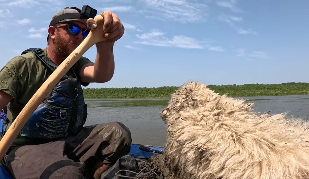 man with dog on the paddle