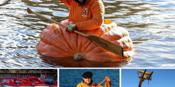 He grew a 1.364 lbs pumpkin and then used it as a boat